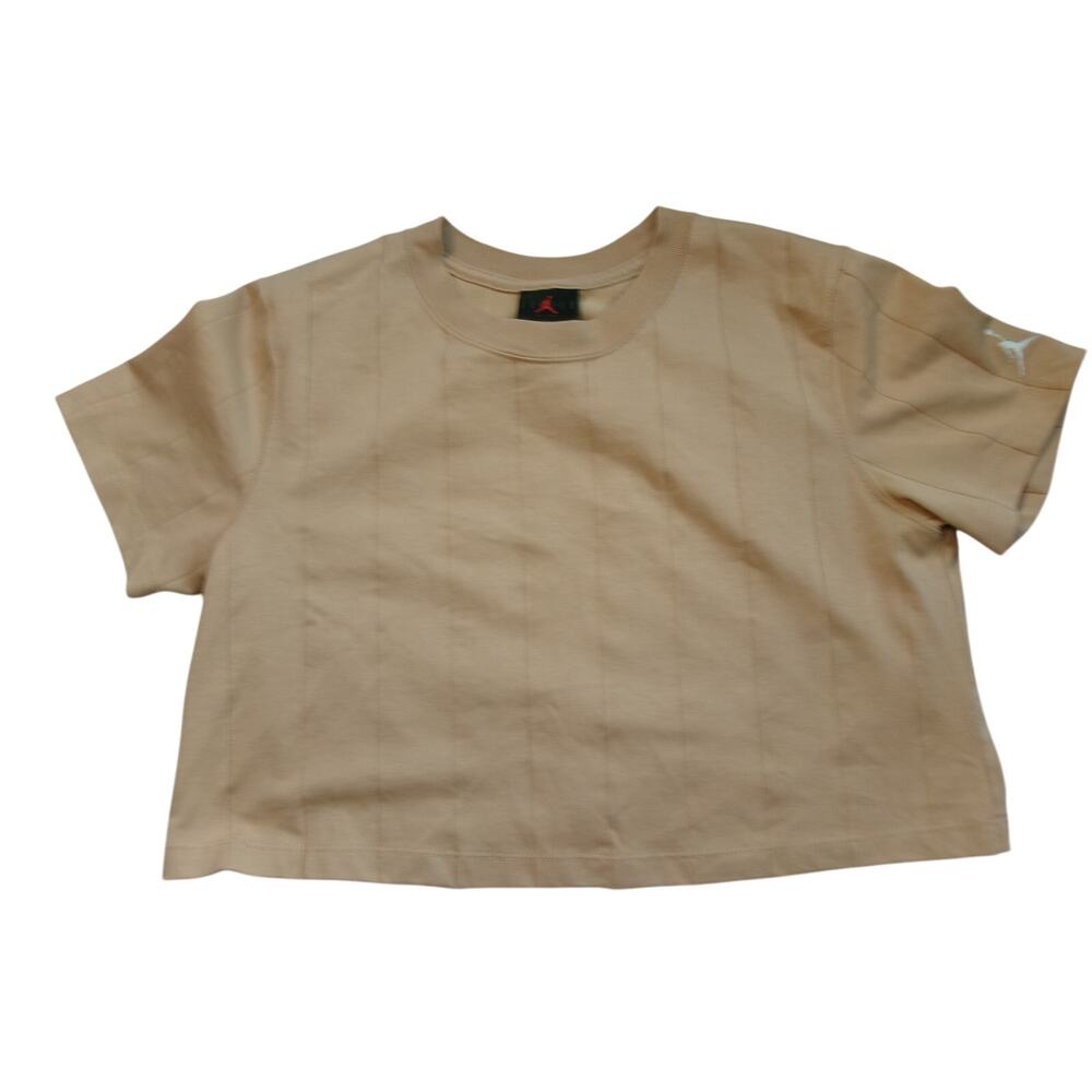 🔥Jordan Women's Cropped Knit Top Tan Vertical Stripe Jumpman Logo Medium